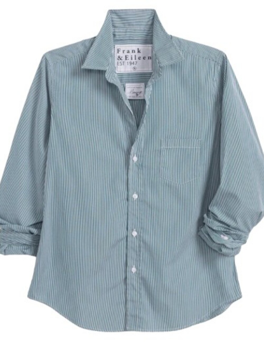 Frank & Eileen Barry Long Sleeve Blue Green Stripe Blouse Shirt Size XL